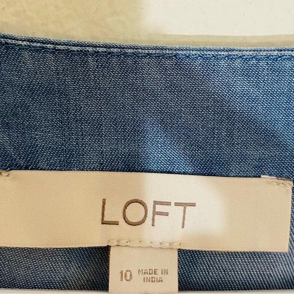 Loft Flutter Sleeve Denim Wrap Dress Women Size 10 Blue - Picture 3 of 10